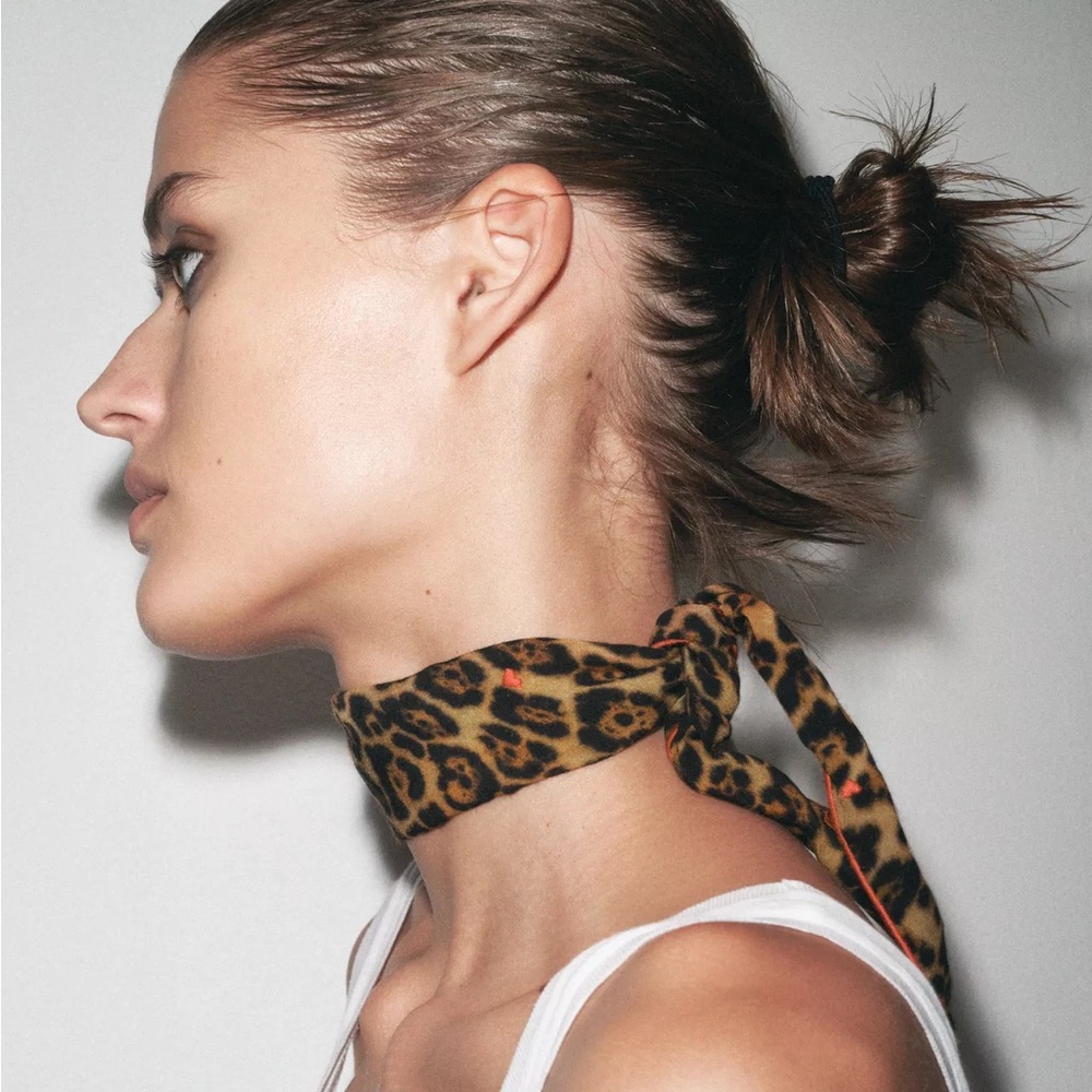 Zara Leopard Animal Print Bandana with Heart Embroidery